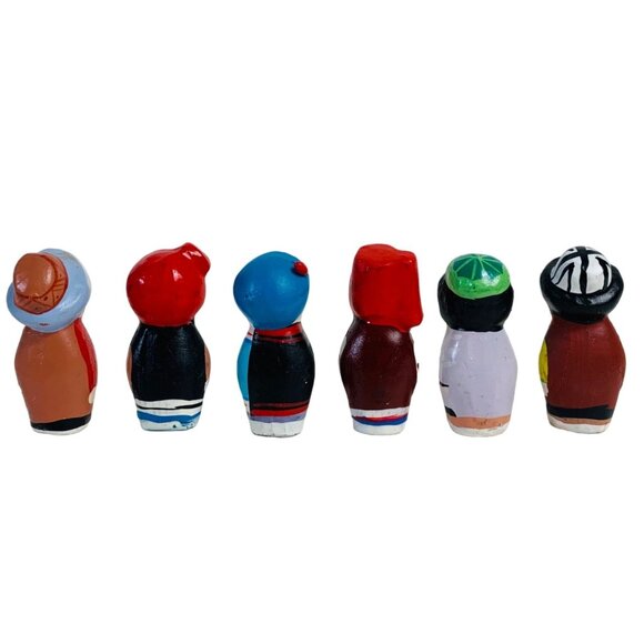 Folk Art Mini Kokeshi Clay Dolls Set of 6 Collectible Figurines Hand Painted - Picture 4 of 16